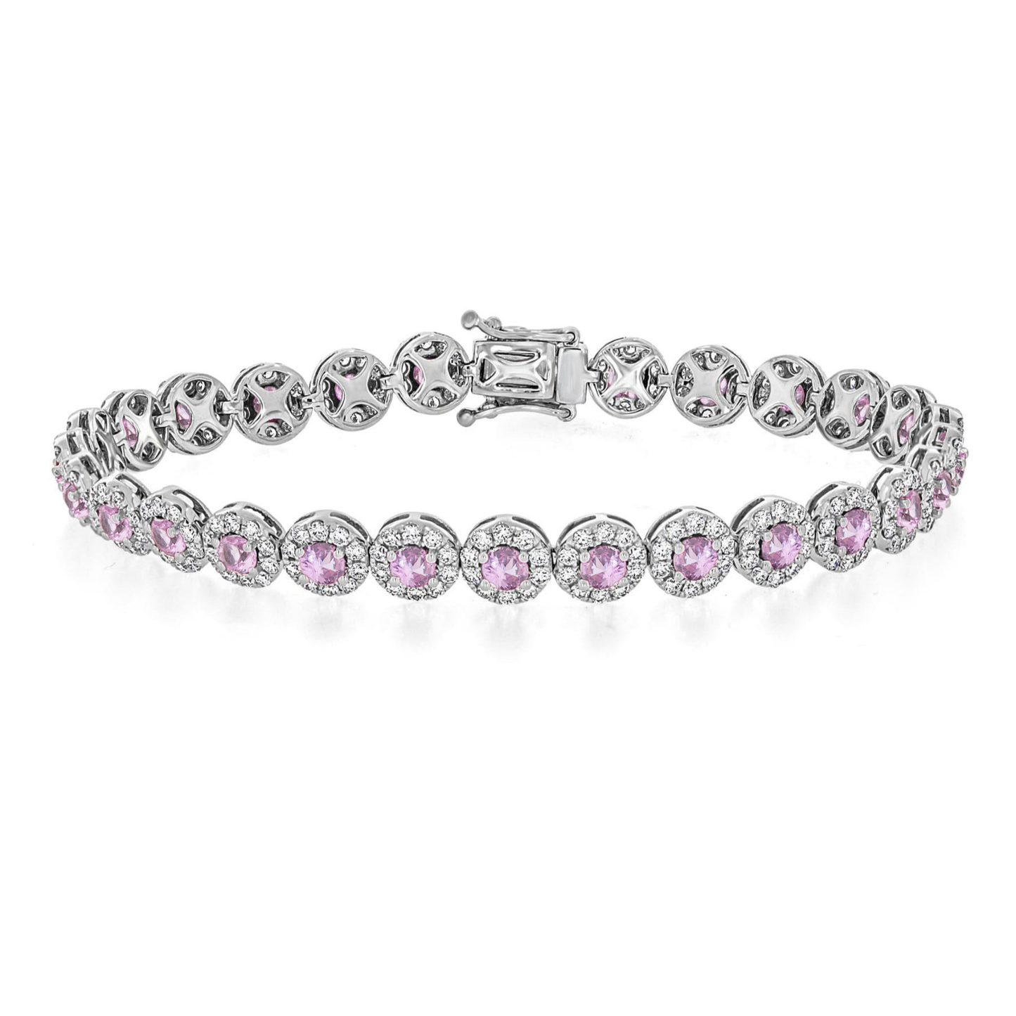 Pink Sapphire and Diamond Halo Bracelet