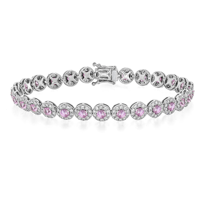 Pink Sapphire and Diamond Halo Bracelet