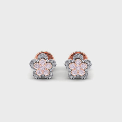 9k White & Rose Gold Argyle Mine Pink Diamonds Flower Earrings