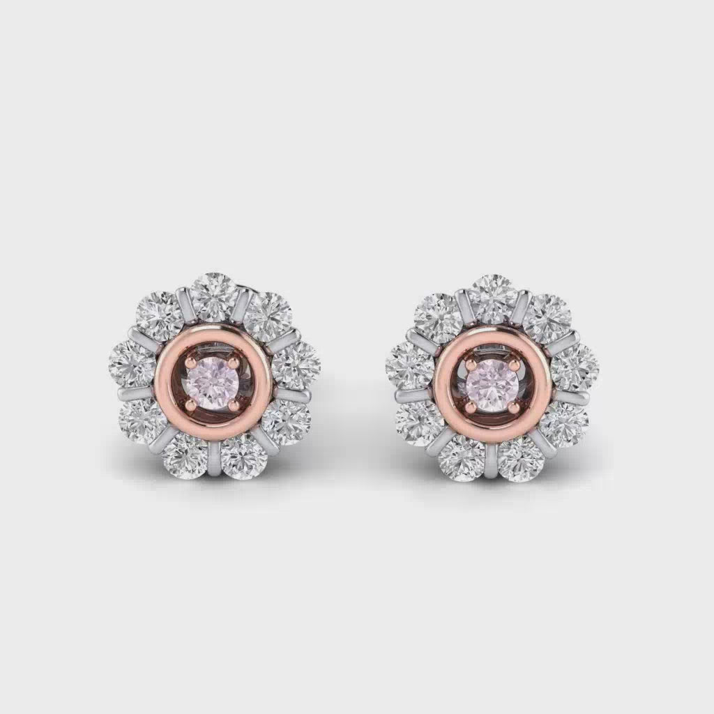 Small Flower Pink & White Halo Stud Earrings