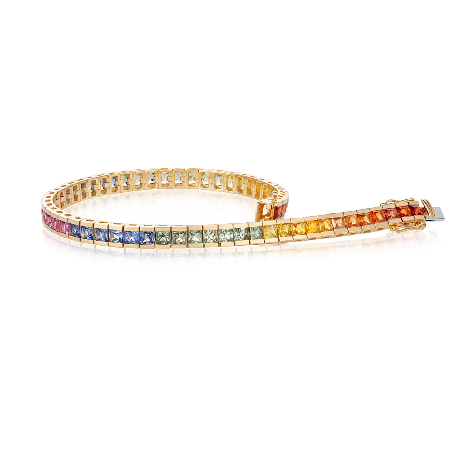 Princess Cut Rainbow Sapphire Tennis Bracelet