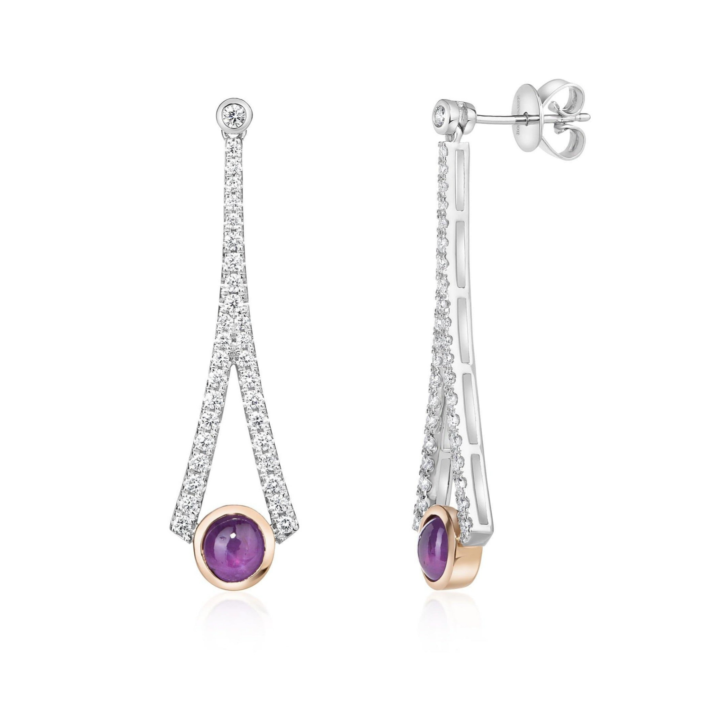 Purple Star Sapphire and Diamond Drop Earrings