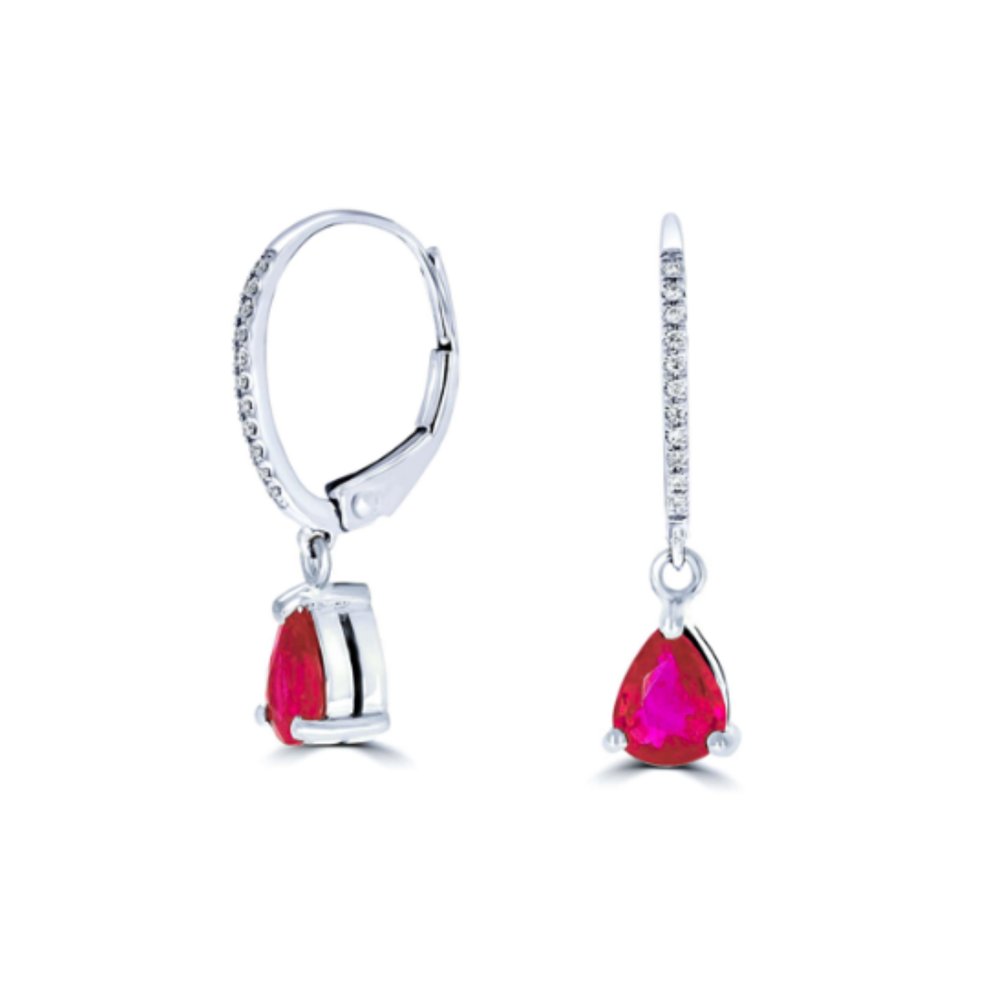 Ruby and Diamond Halo Drop Earrings