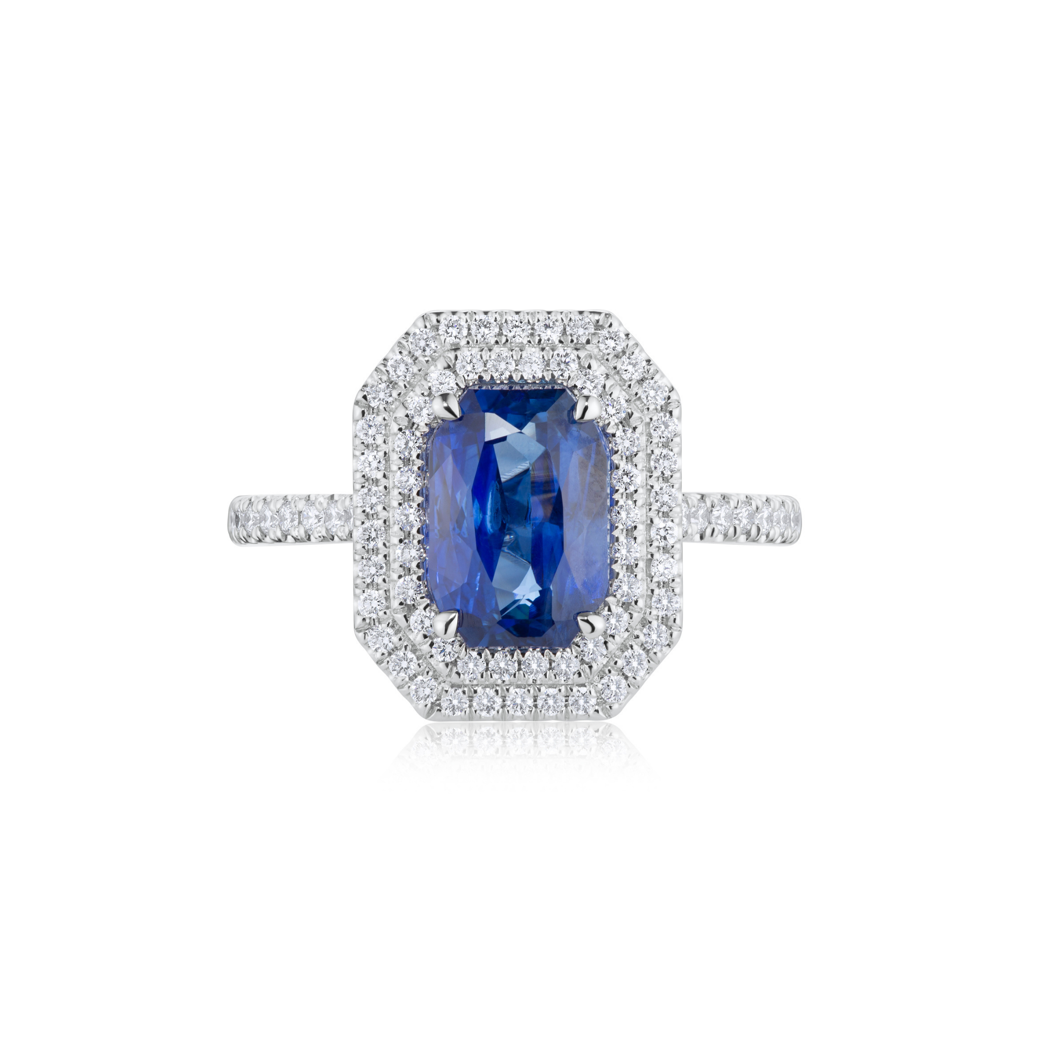 Sapphire & Diamond Double Halo Ring