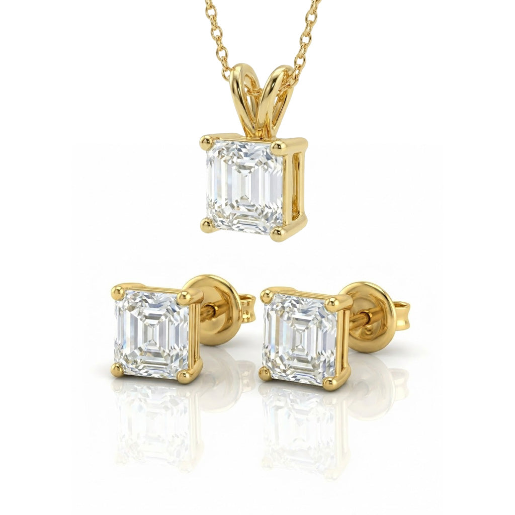 Matched Pair  2=1ct + 0.5ct Sq Emerald Natural Diamonds (GIA)