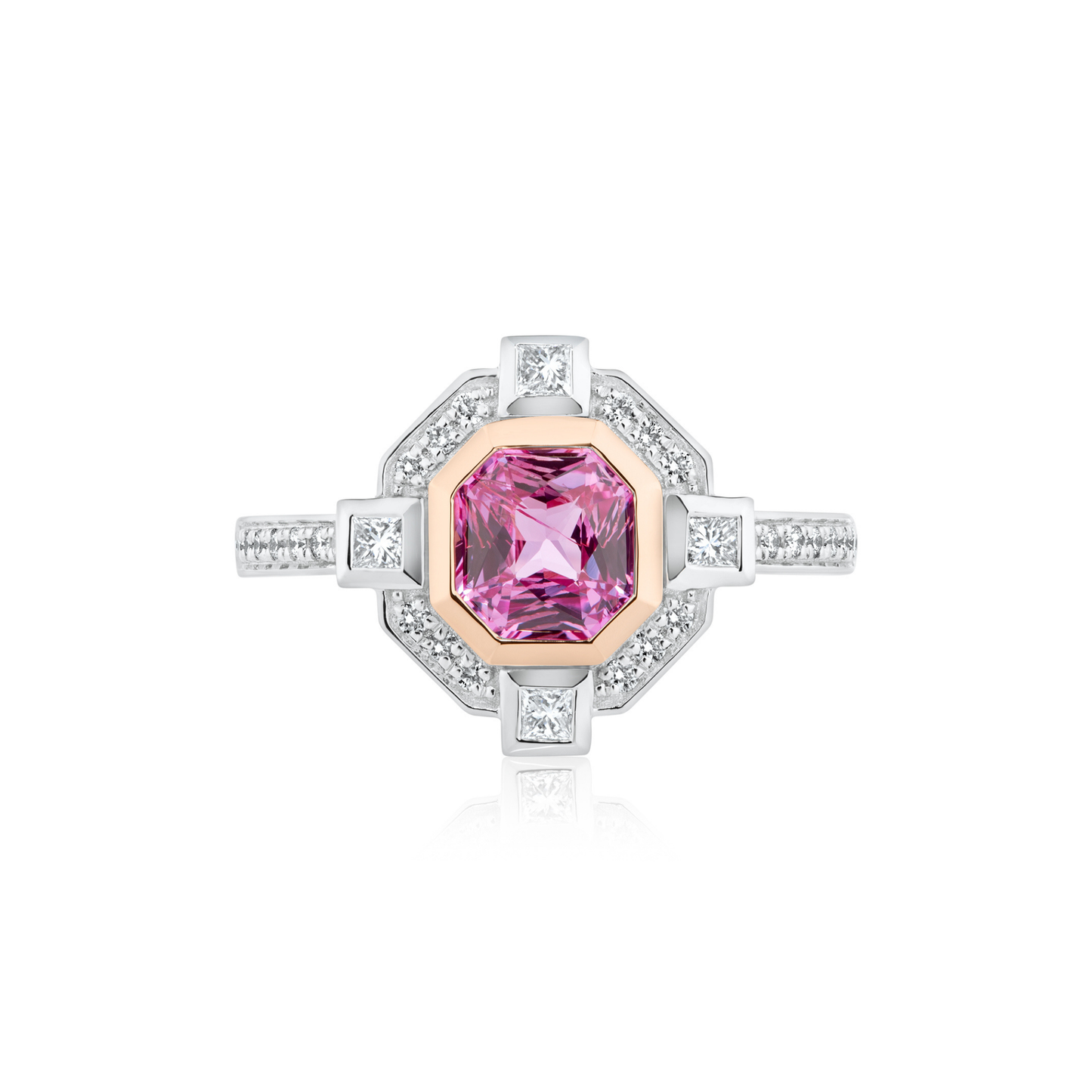 Vivid Pink Sapphire and Diamond Art Deco Ring