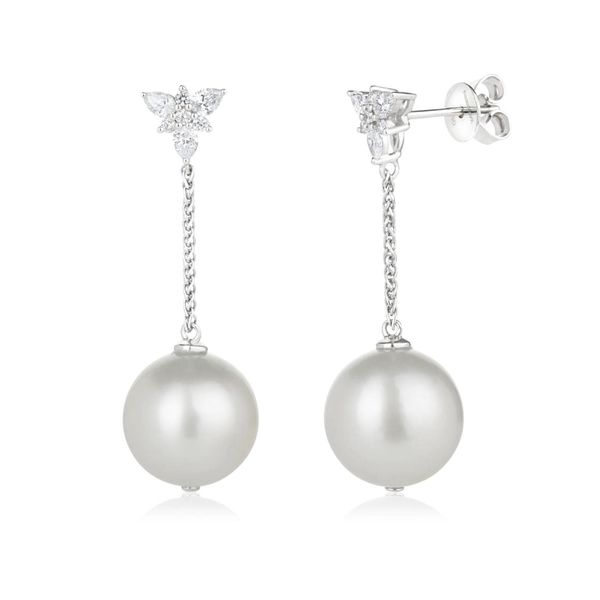 White South Sea Pearl and Diamond Drop Earrings