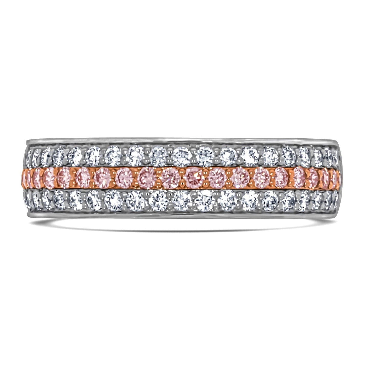 Three Row Pink & White Diamond Ring - Rosendorff Diamond Jewellers