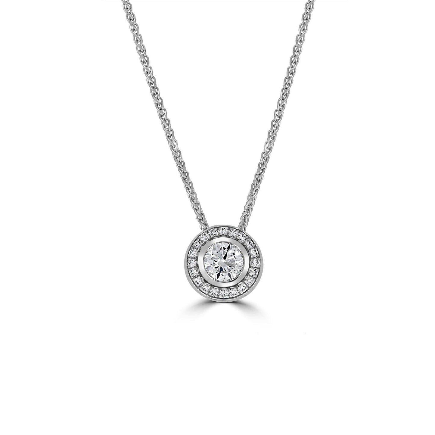 Bezel Halo Diamond Pendant 18ct White Gold - Rosendorff Diamond Jewellers
