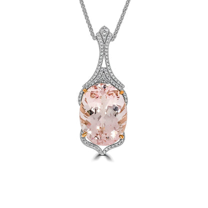 Oval Morganite &  Diamond Pendant | 18ct White Gold - Rosendorff Diamond Jewellers