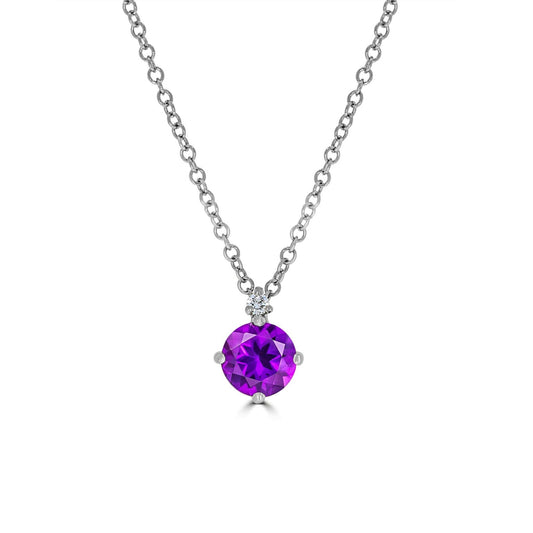 Round Amethyst Diamond Pendant | 18ct White Gold