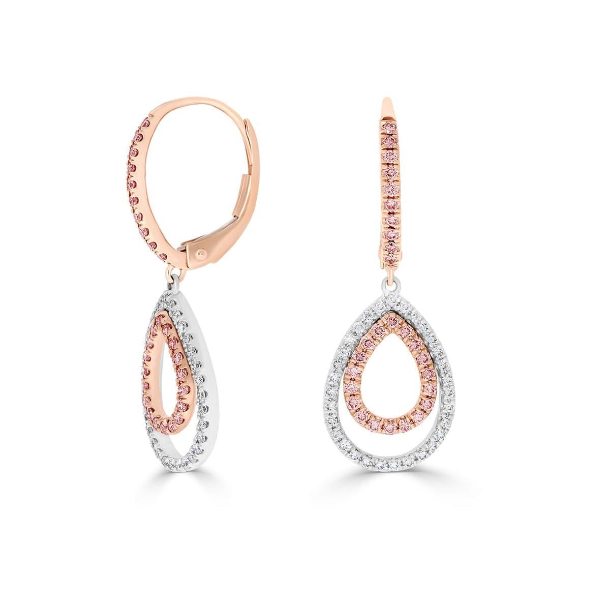 Pink & White Diamond Droplet Earrings - Rosendorff Diamond Jewellers
