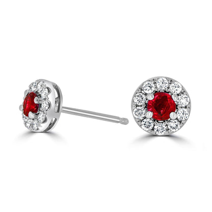 Halo Ruby & Diamond Earrings - Rosendorff Diamond Jewellers