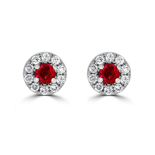 Halo Ruby & Diamond Earrings - Rosendorff Diamond Jewellers