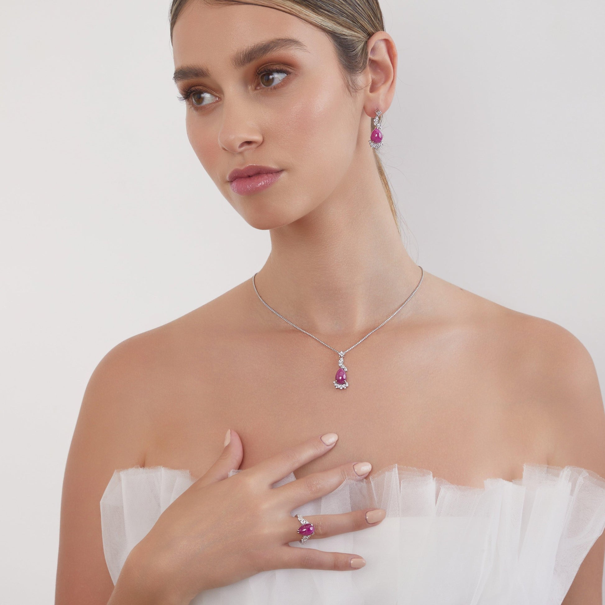 Pear Shape Cabochon Ruby and Diamond Ring - Rosendorff Diamond Jewellers