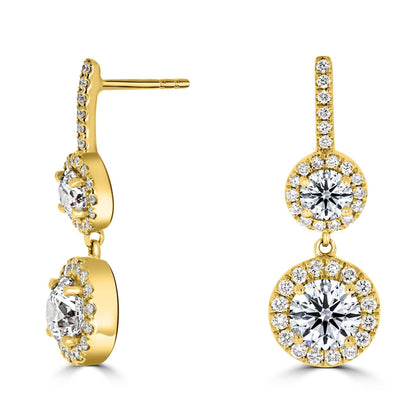 Double Halo Drop Diamond Earrings - Rosendorff Diamond Jewellers
