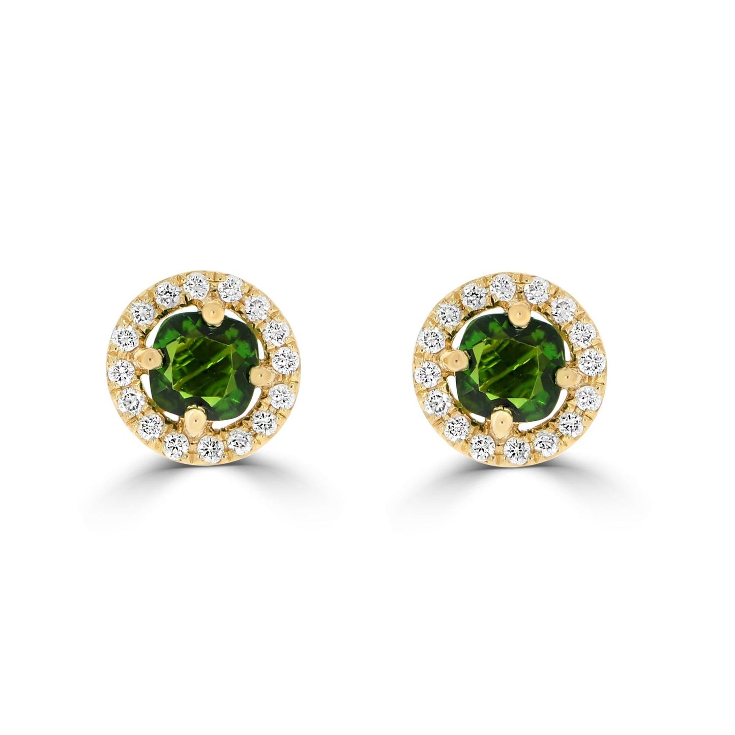 Chrome Diopside & Diamond Halo Studs in Yellow Gold - Rosendorff Diamond Jewellers