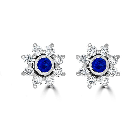 Star Halo Sapphire & Diamond Earrings - Rosendorff Diamond Jewellers