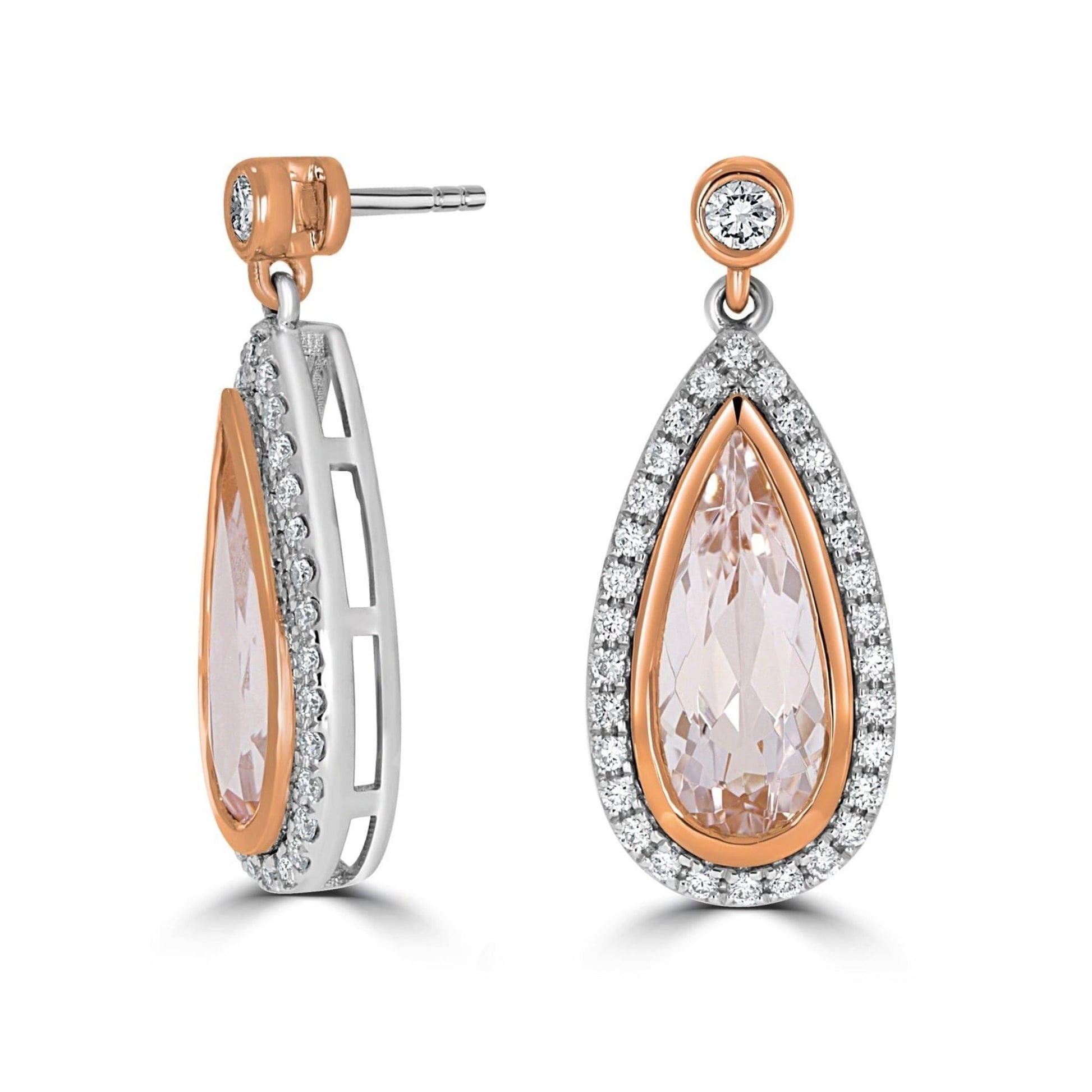 Pear Morganite and Diamond Earrings - Rosendorff Diamond Jewellers