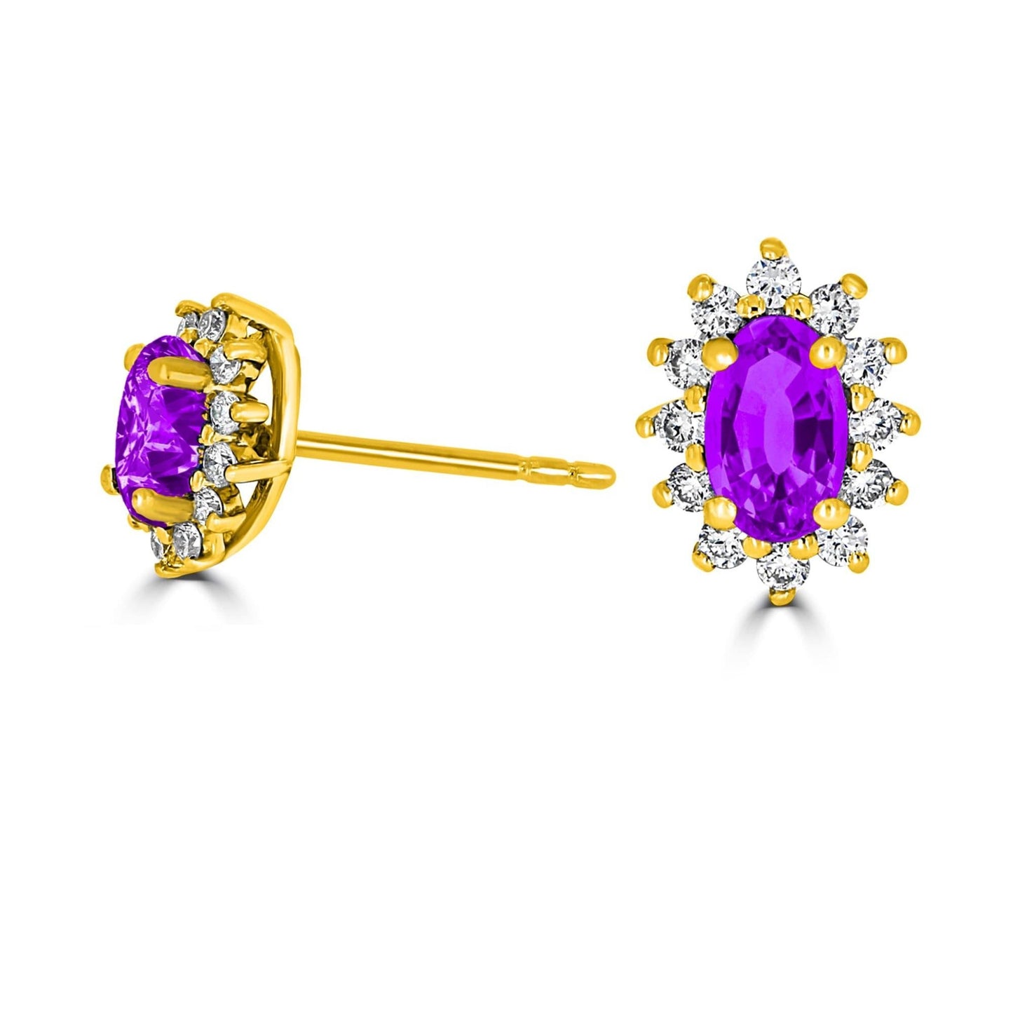Amethyst Halo Diamond Earrings | 18ct Yellow Gold