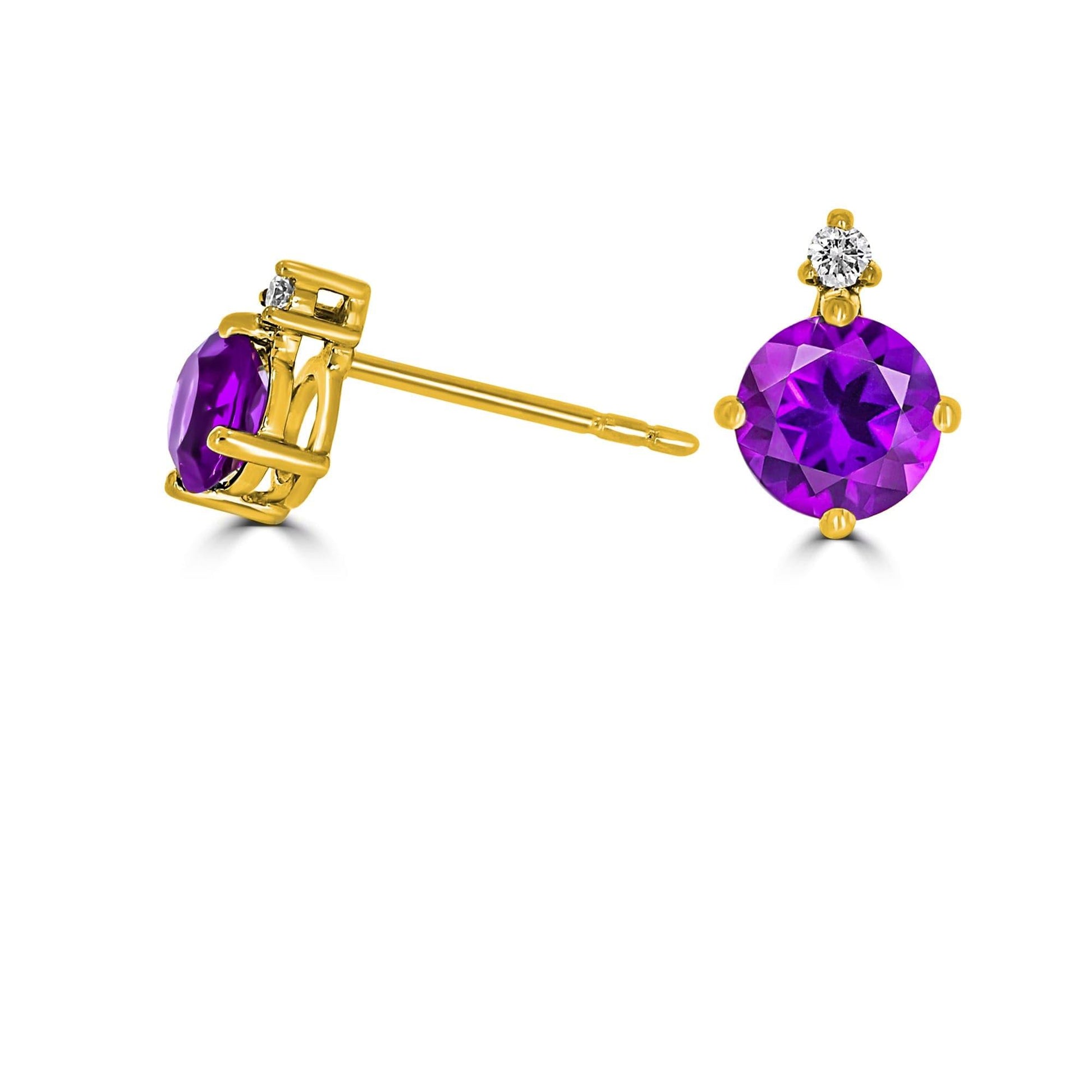 Amethyst Round Diamond Earrings | 18ct Yellow Gold - Rosendorff Diamond Jewellers