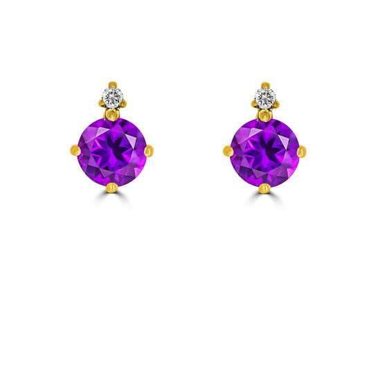 Amethyst Round Diamond Earrings | 18ct Yellow Gold - Rosendorff Diamond Jewellers