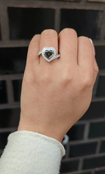 GIA Fancy Dark Greenish Gray Heart Shaped Diamond Ring | 18ct White Gold