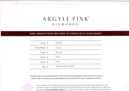 Argyle Pink Round Brilliant PCE SI 0.12ct Loose - Rosendorff Diamond Jewellers