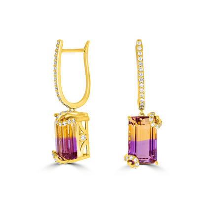 Ametrine & Diamond Drop Earrings | 18ct Yellow Gold