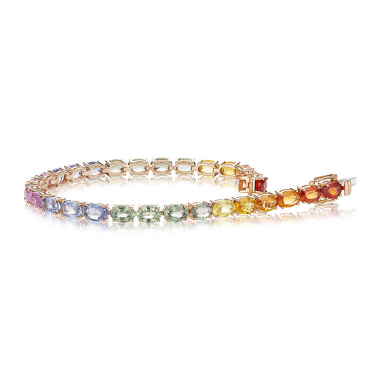 Sapphire Rainbow 17.05ct Tennis Bracelet | 18ct Rose Gold