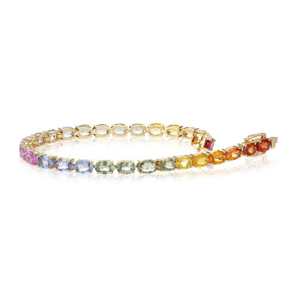 Sapphire Rainbow 16.46ct Tennis Bracelet | 18ct Yellow Gold