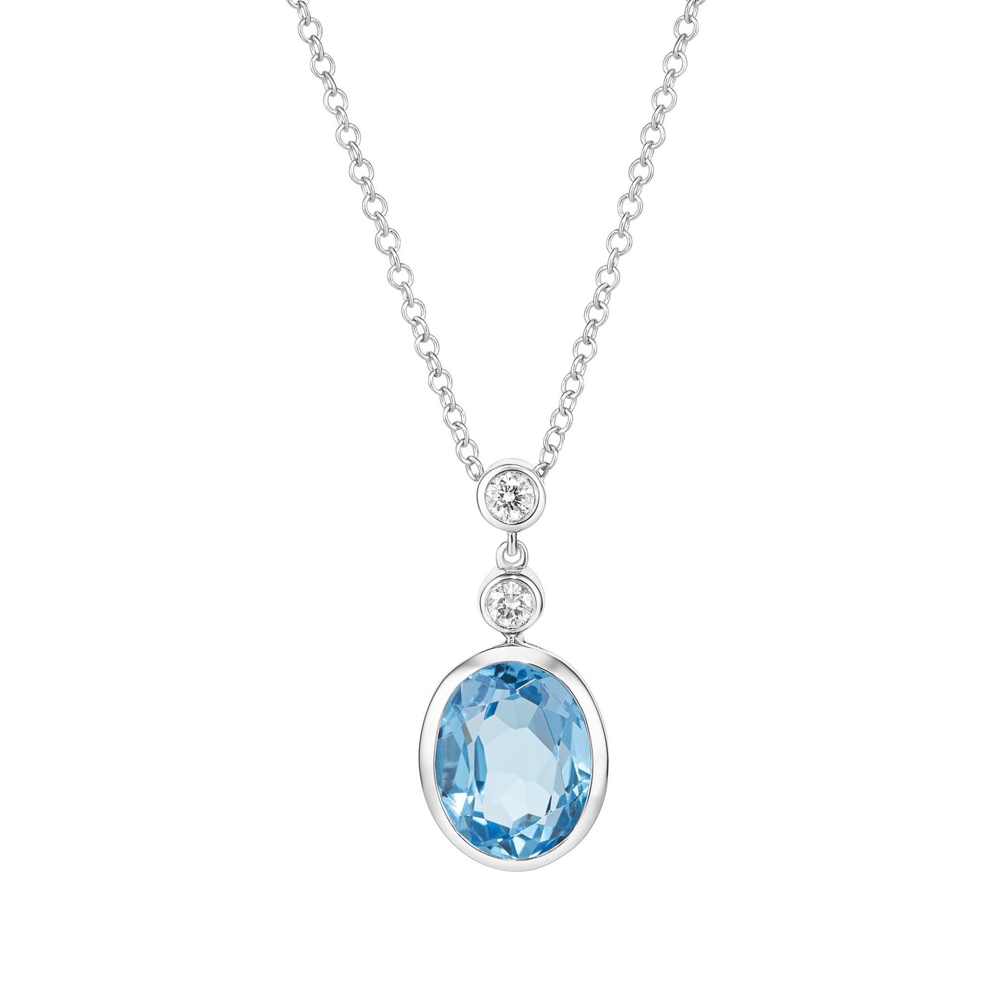 Blue Topaz 2.31ct Diamond Bezel Pendant | 18ct White Gold