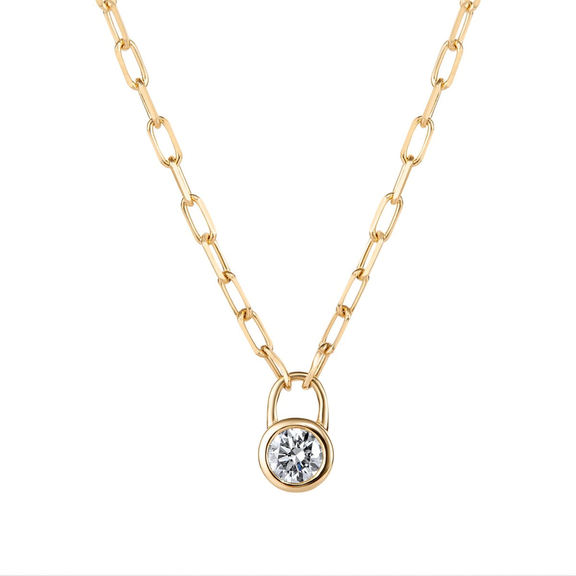 Large Paperclip Chain & Solitaire Bezel Diamond | 18ct Yellow Gold