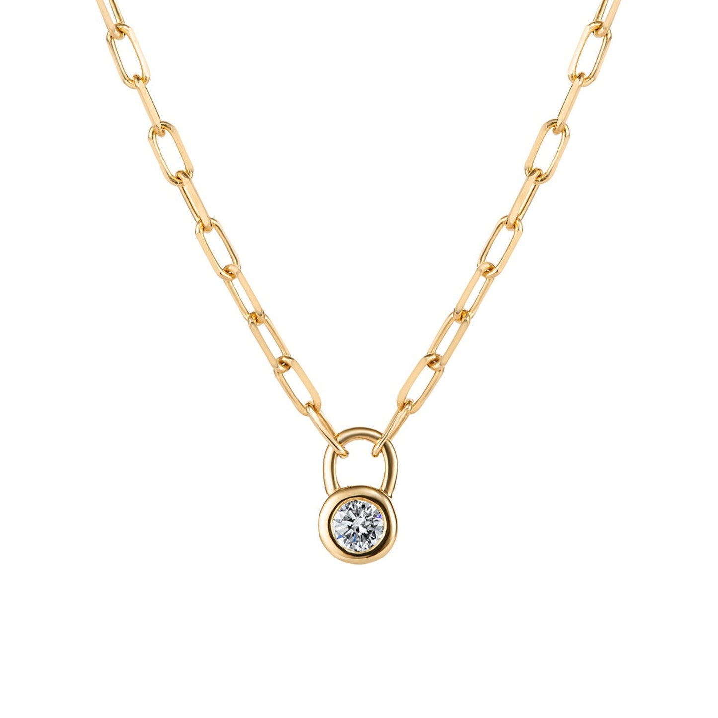 Small Paperclip Chain & Solitaire Bezel Diamond | 18ct Yellow Gold