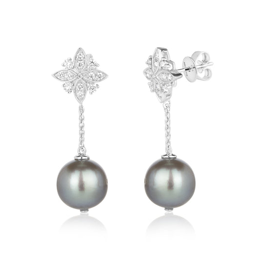 South Sea Tahitian 11mm Flower Drop Pearl Earrings | 18ct White Gold