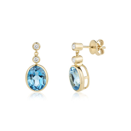Blue Topaz 5.04ct & Diamond Bezel Stud Earrings | 18ct Yellow Gold