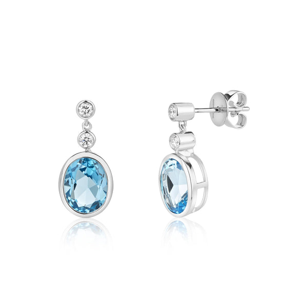 Barrel-cut Blue Topaz and Diamond Drop Earrings