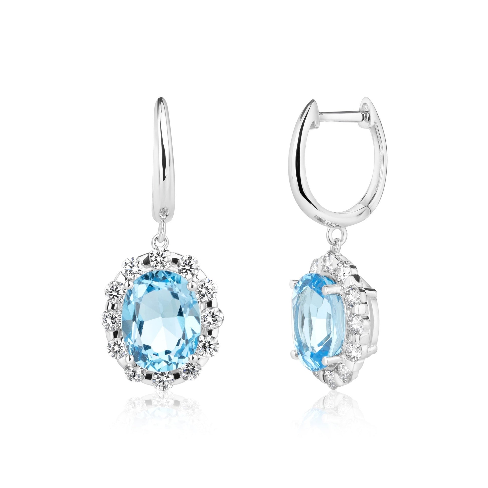 Blue Topaz 4.92ct Halo Earrings | 18ct White Gold