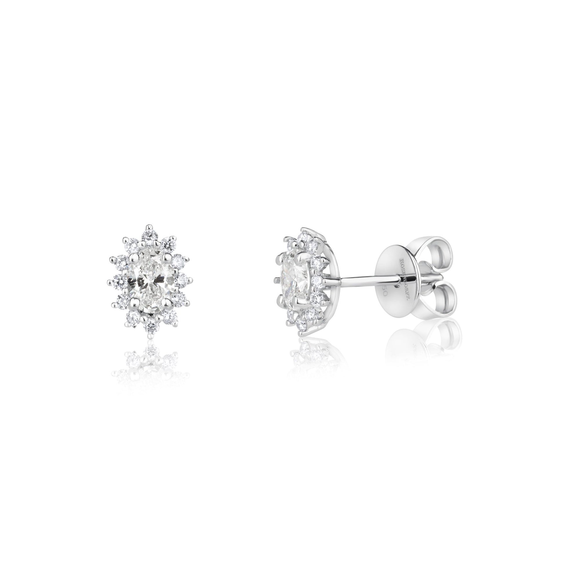 Halo Oval Stud Earrings | 18ct White Gold