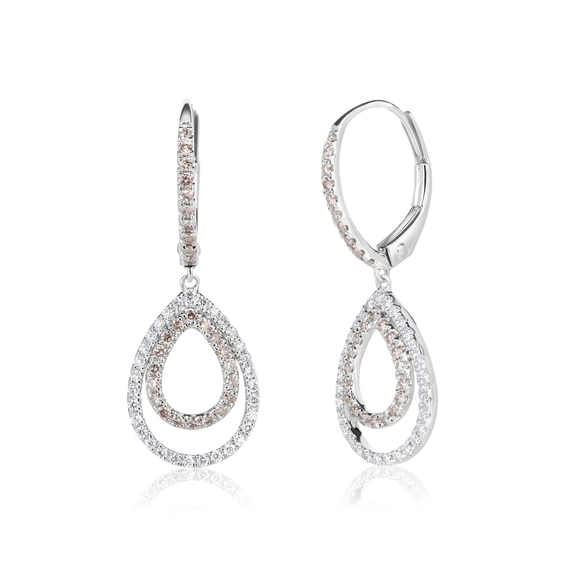 Double Pear Drop Pink & White Diamond Earrings | 18ct White & Rose Gold