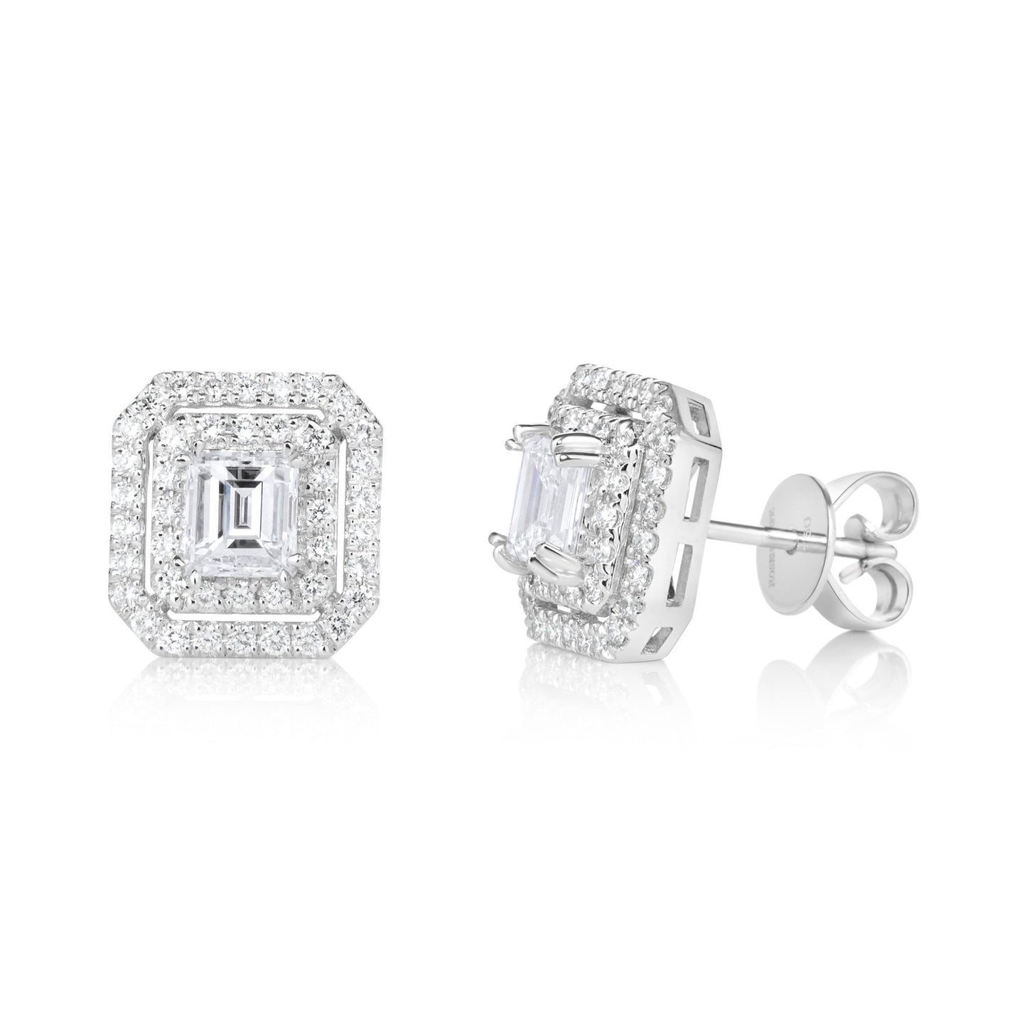 Carre Double Halo Stud Earrings | 18ct White Gold