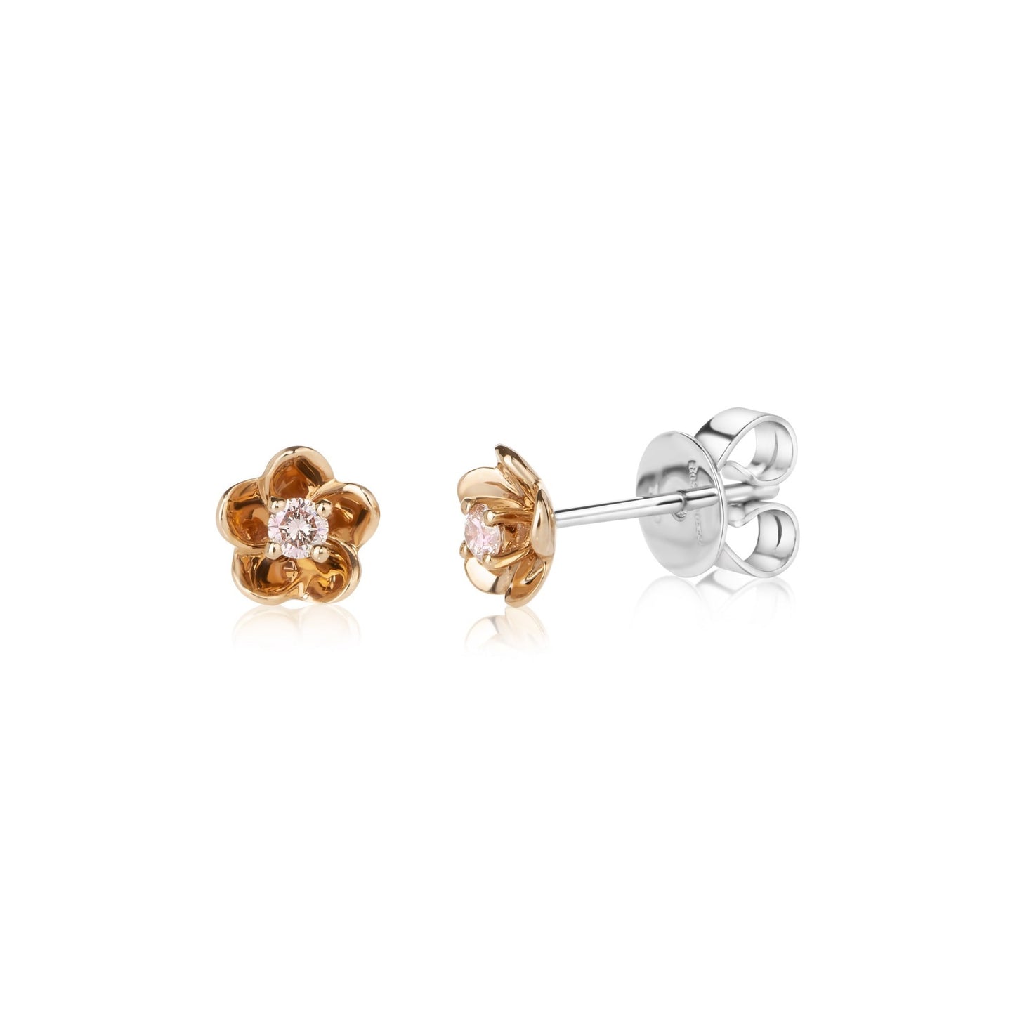 Flower Petal Pink Diamond Stud Earrings | 18ct White Gold