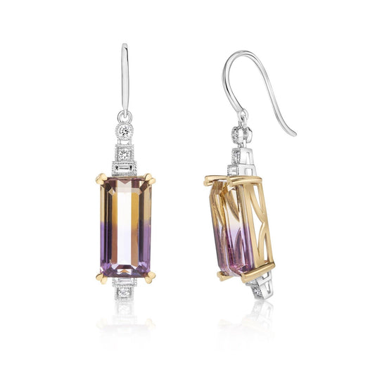 Ametrine and Diamond Drop Earrings | 18ct White Gold