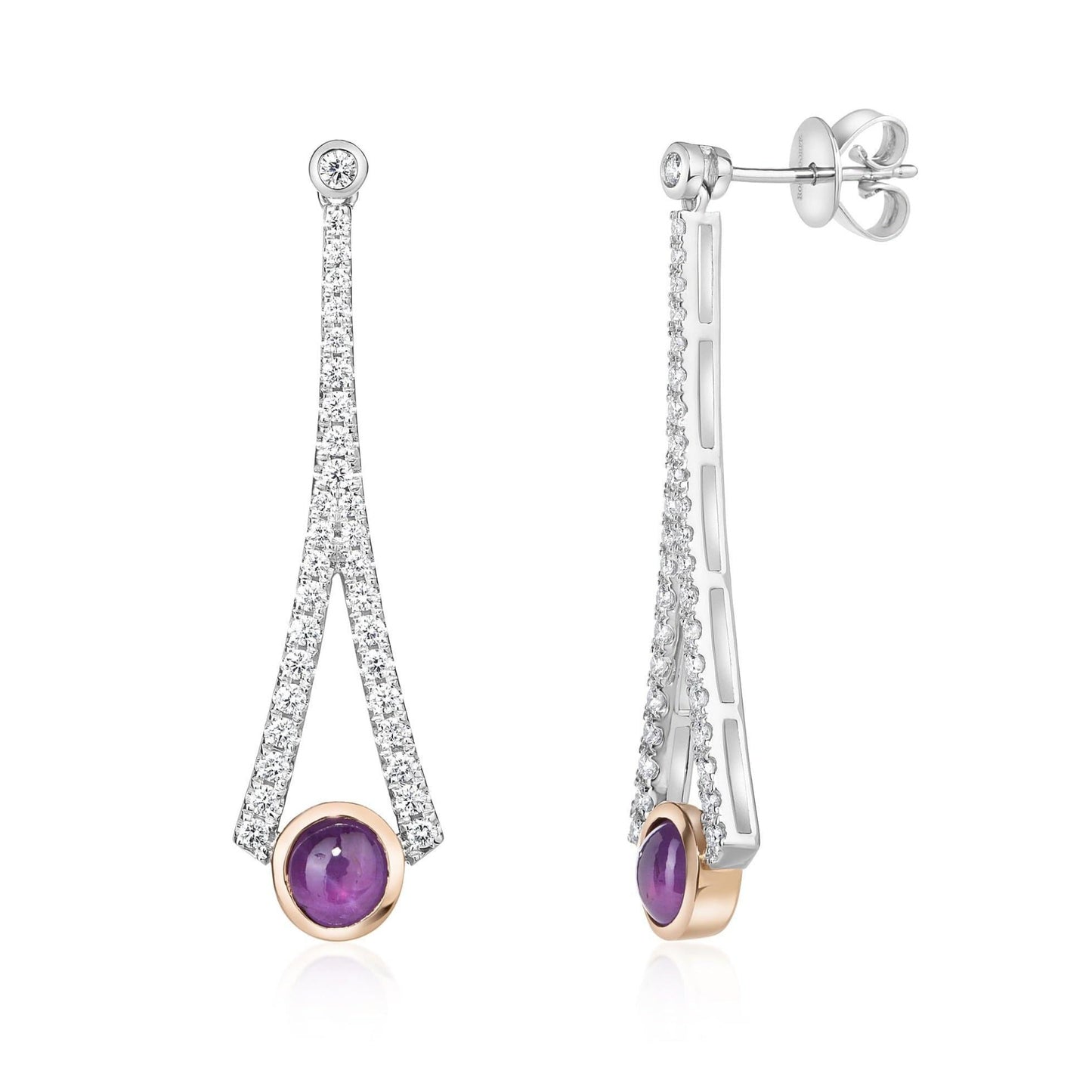 Purple Star Sapphire and Diamond Drop Earring - Rosendorff Diamond Jewellers