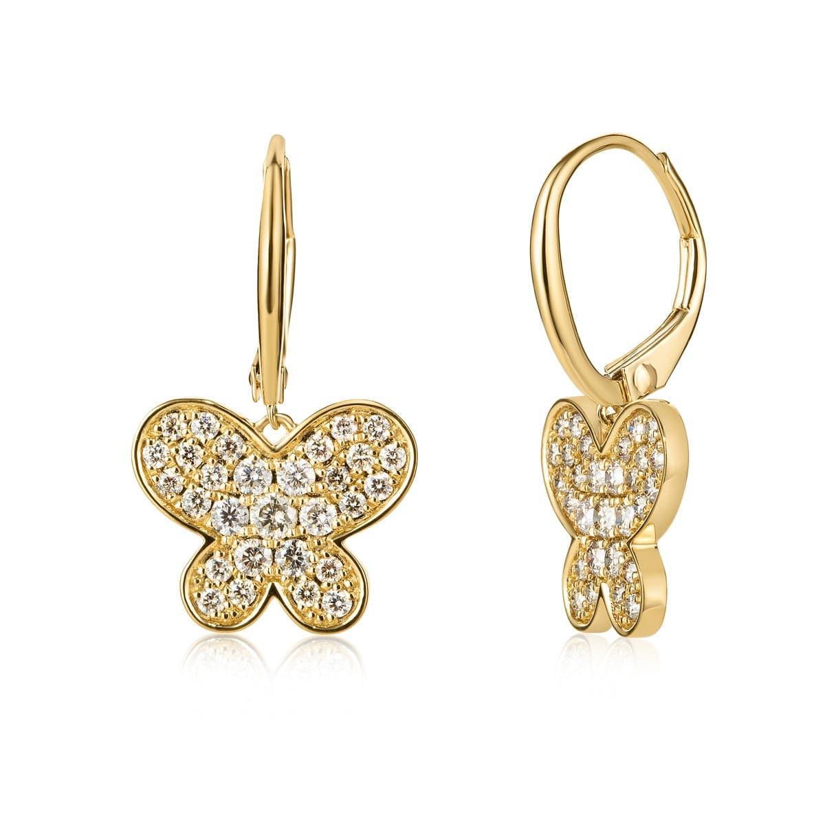Champagne Diamond Butterfly Earrings | 18ct Yellow Gold - Rosendorff Diamond Jewellers
