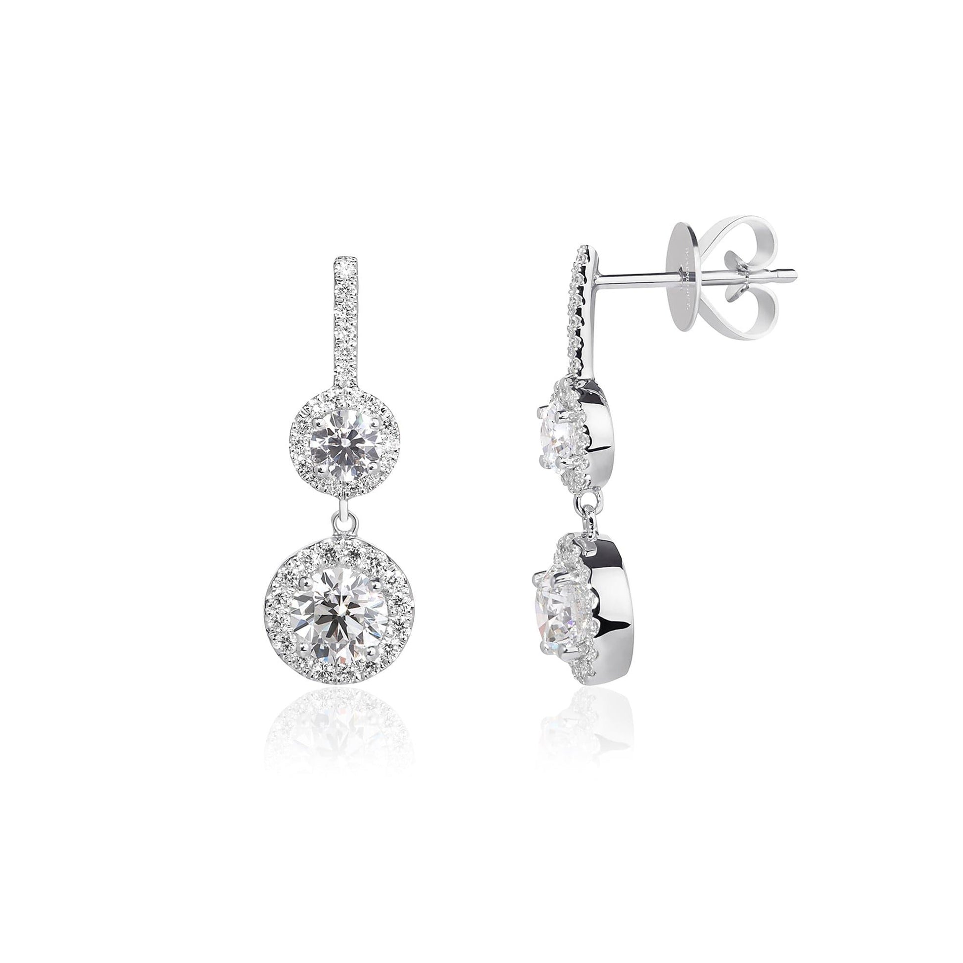 Double Halo Drop Diamond Earrings - Rosendorff Diamond Jewellers