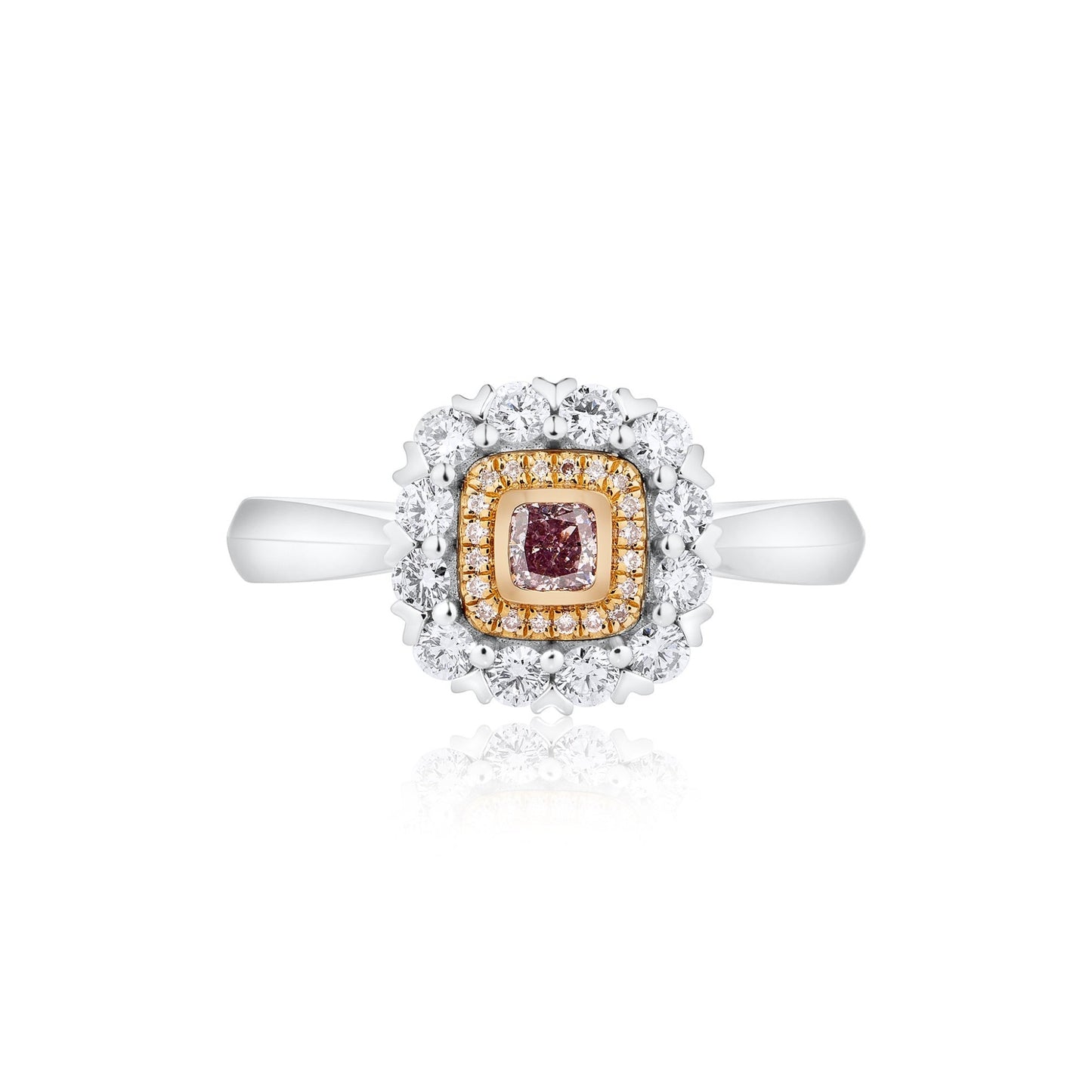 Cushion Pink Diamond With Double Halo In Pink & White Diamonds | 18ct White & Rose Gold