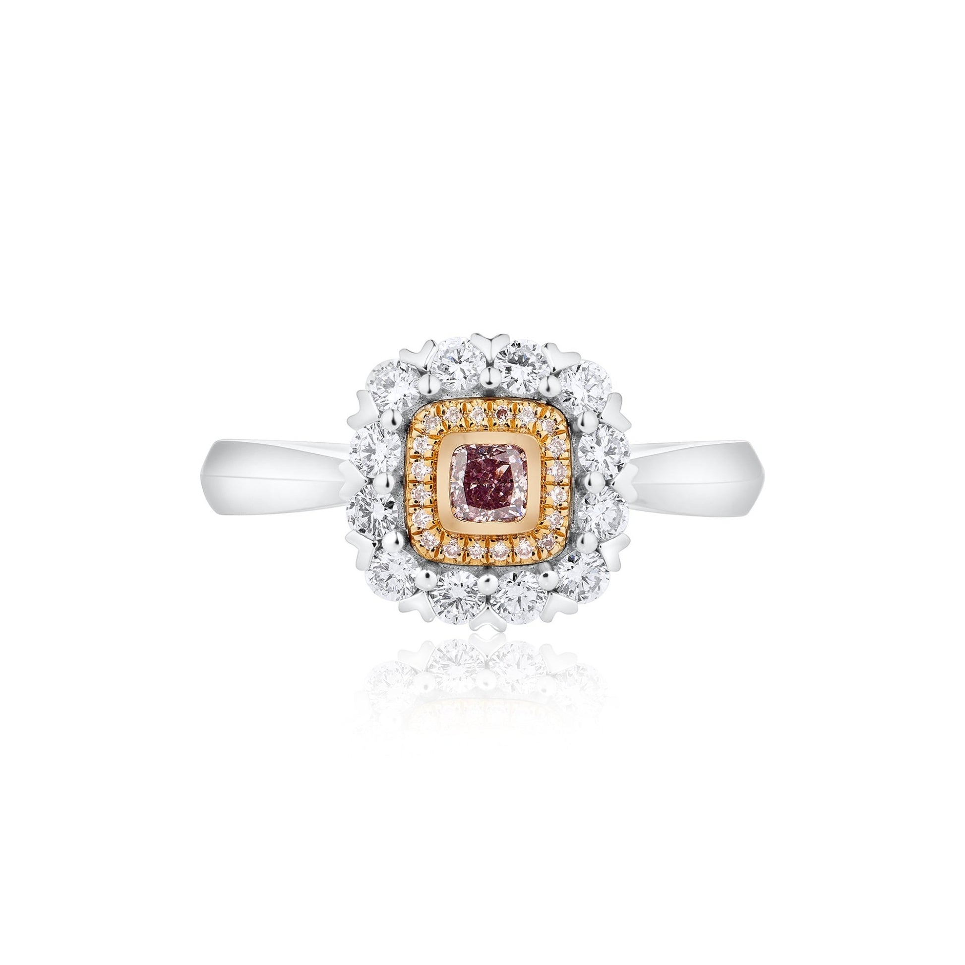 Cushion Pink Diamond With Double Halo In Pink & White Diamonds | 18ct White & Rose Gold