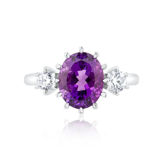 2.38ct Amethyst & Diamond Trilogy Ring | 18ct White Gold