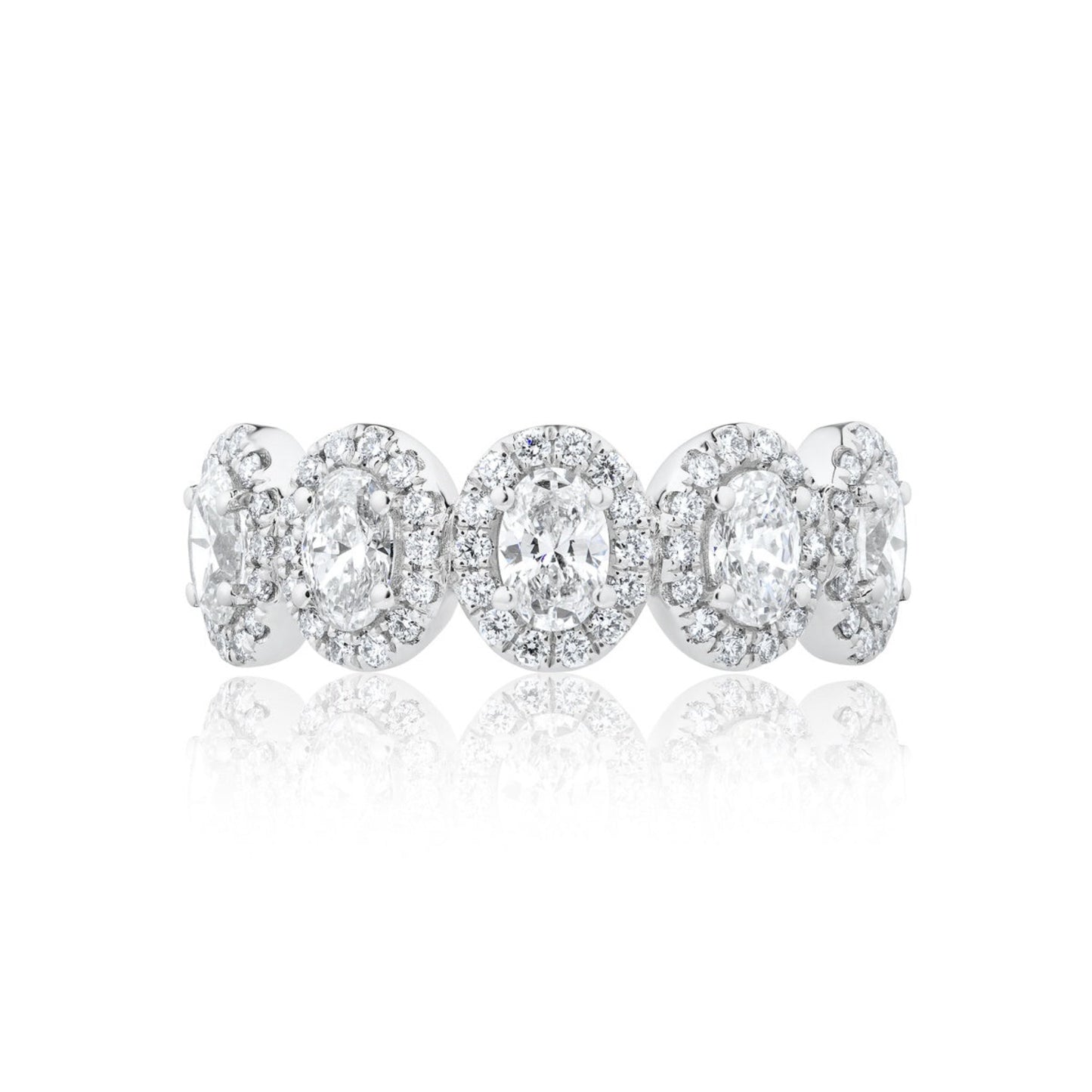 Oval 5 Diamond Halo Ring | 18ct White Gold